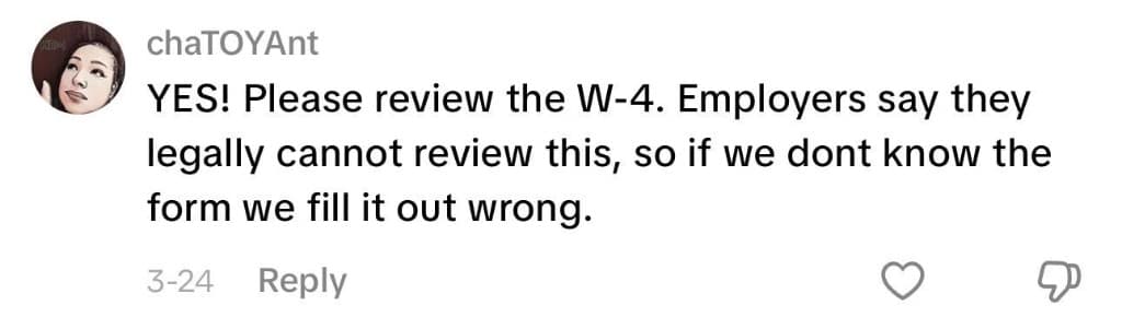 Social media comment about the W-4 form (1 of 13)