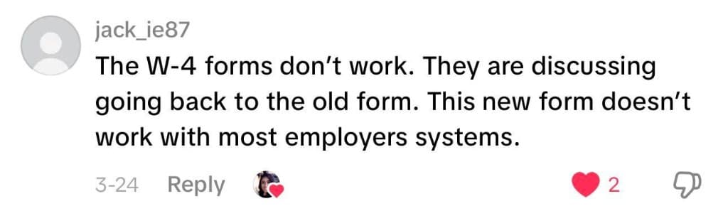 Social media comment about the W-4 form (2 of 13)
