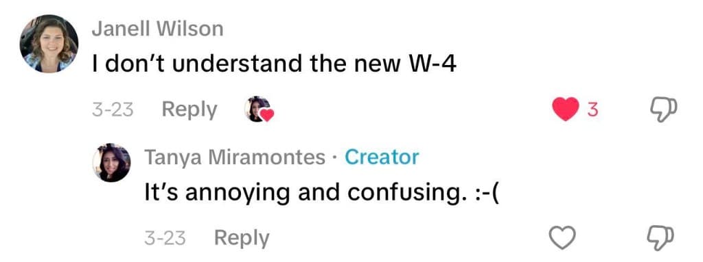Social media comment about the W-4 form (6 of 13)