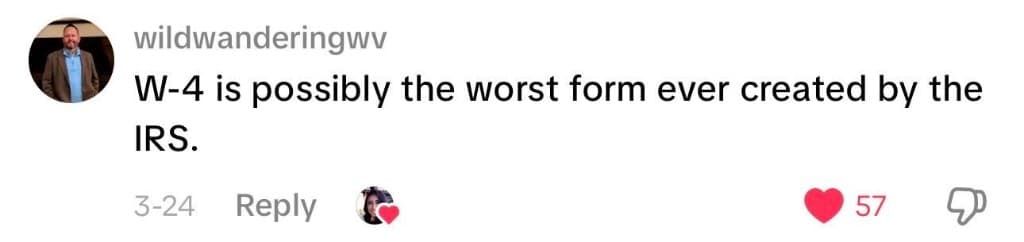 Social media comment about the W-4 form (12 of 13)
