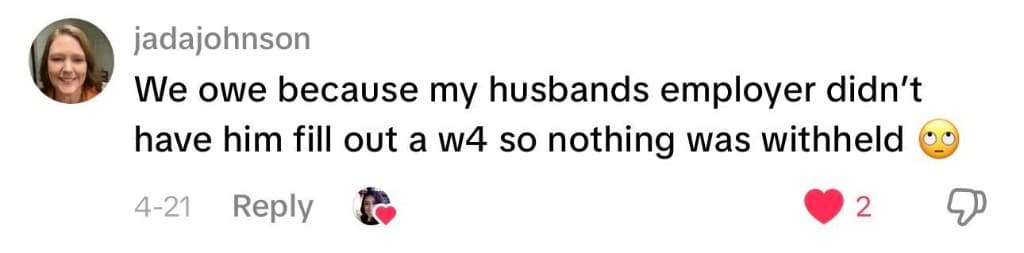Social media comment about the W-4 form (13 of 13)